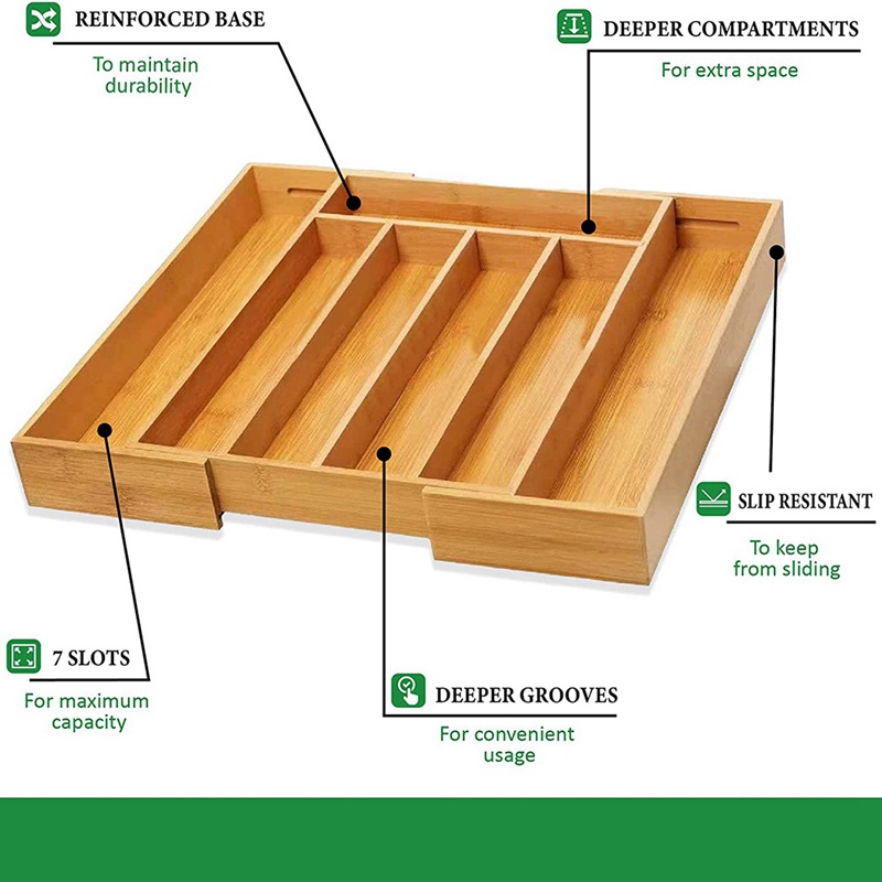 Khay Đựng Đồ Dùng Bằng Tre Có Thể Mở Rộng Tiện Dụng Cho Nhà Bếp