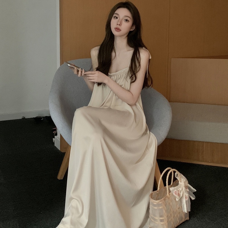 Đầm Hai Dây Cột Dây Trong Suốt Thời Trang Mùa Hè Xinh Xắn Cho Nữ