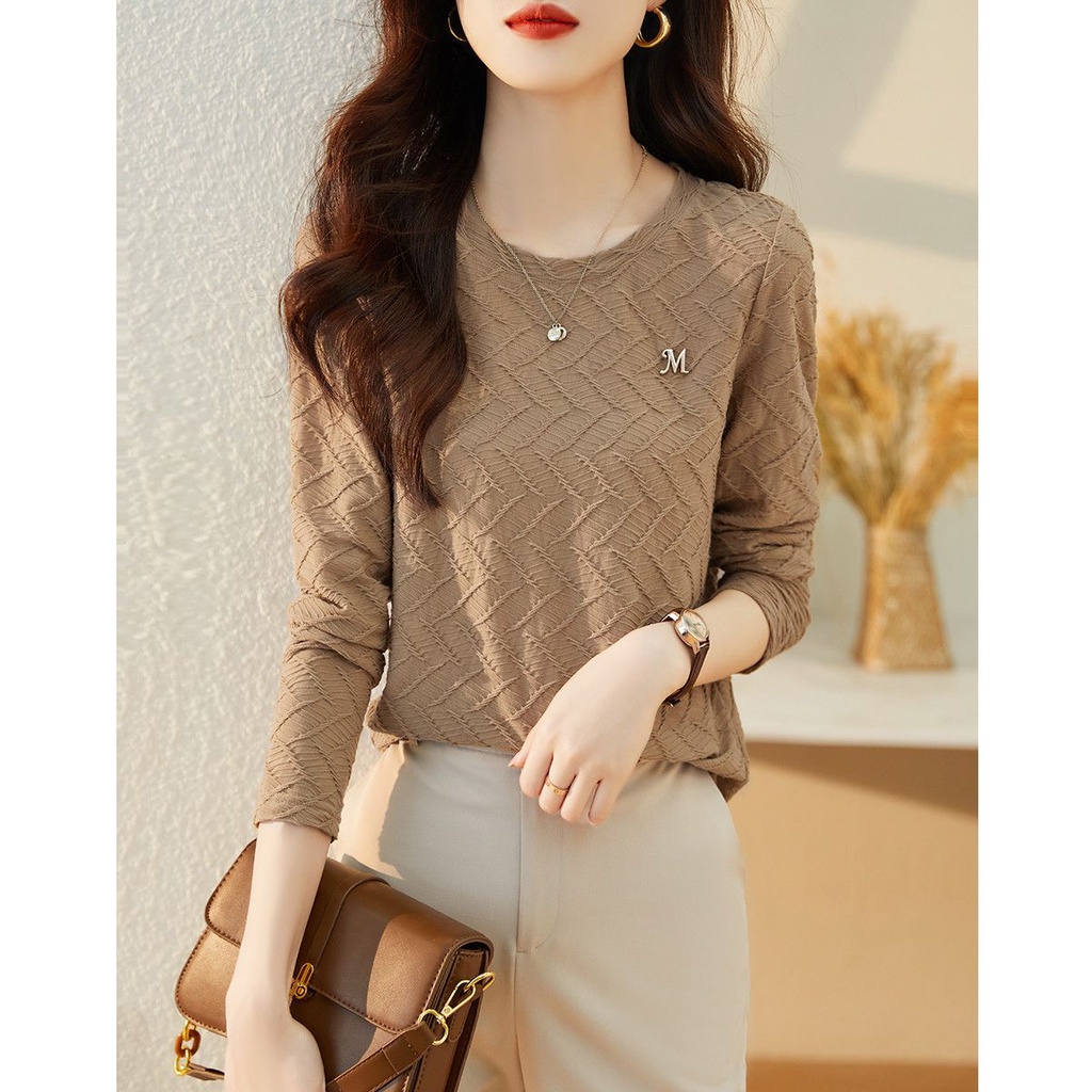 Hàng Mới Về Mới Áo Thun Tay Dài Phong Cách Phương Tây Dễ Phối Đồ