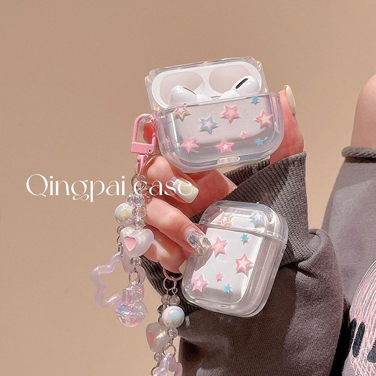 Vỏ Bảo Vệ Hộp Sạc Tai Nghe airpods3 airpodspro2 Trong Suốt Hình Ngôi Sao Màu Hồng Dễ Thương