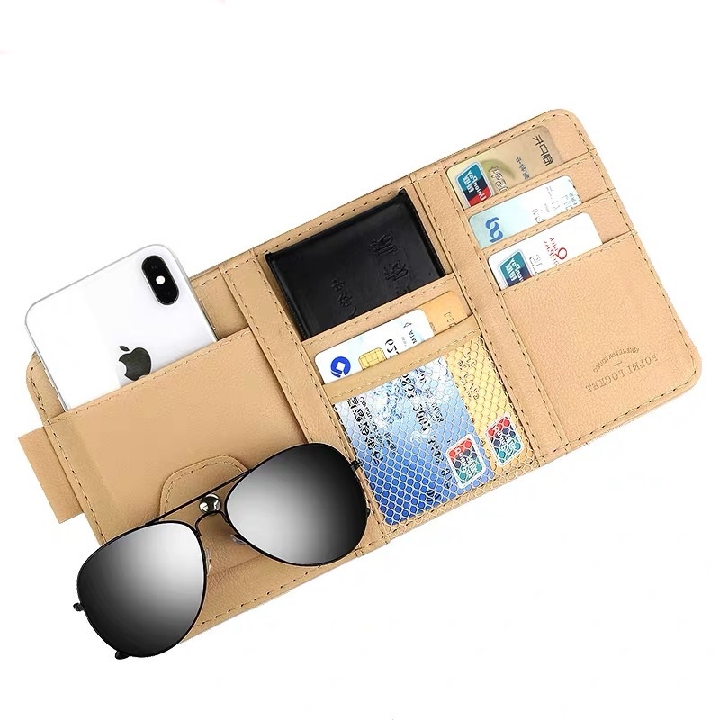 Túi Da Đựng Mắt Kính / Thẻ Tự Động Kẹp Tấm Che Nắng Có Khóa Kéo Cho Xe Hơi