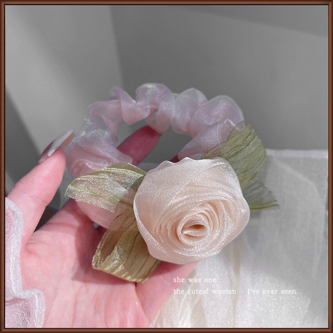 Dây Cột Tóc Cao Su Co Giãn Hình Hoa Hồng Thanh Lịch Cho Nữ