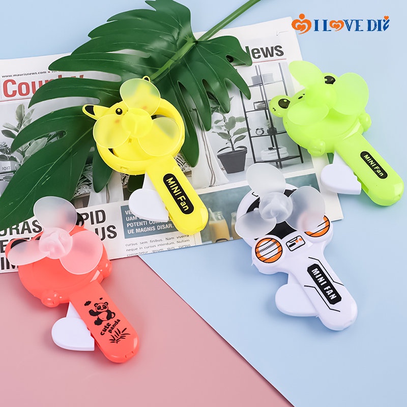 Quạt Cầm Tay Mini Bằng Nhựa Hình Ếch / Gấu Trúc Hoạt Hình Dễ Thương