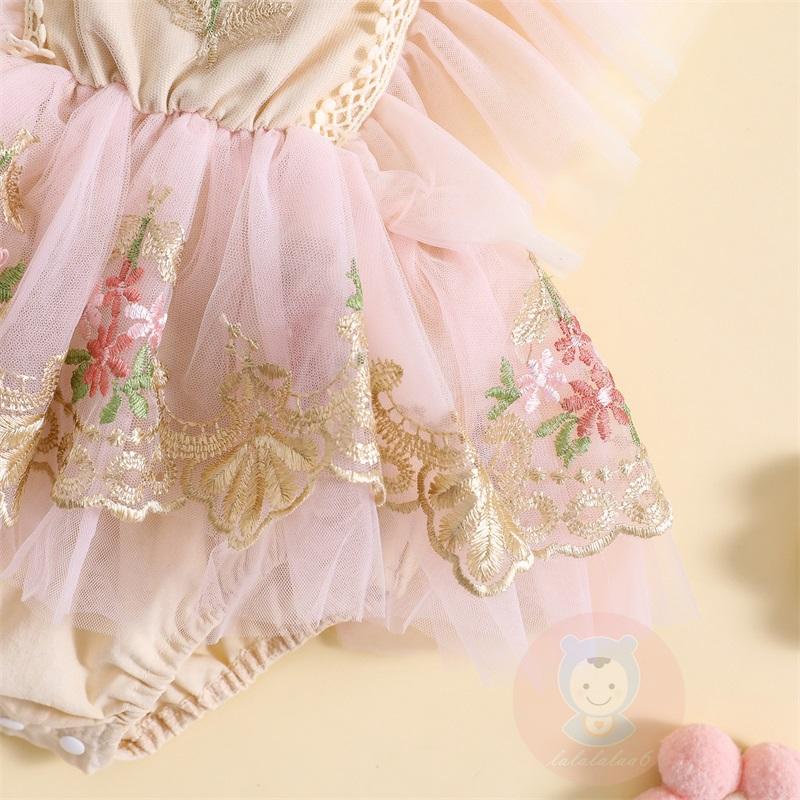 Áo Liền Quần Tay Cánh Tiên Thêu Hoa Kèm Băng Đô Nơ Xinh Xắn Cho Bé Gái LAA6