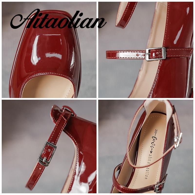 Giày Cao Gót 5Cm Da Mềm Mũi Vuông Phối Dây Mỏng Kiểu Retro Thời Trang Cho Nữ