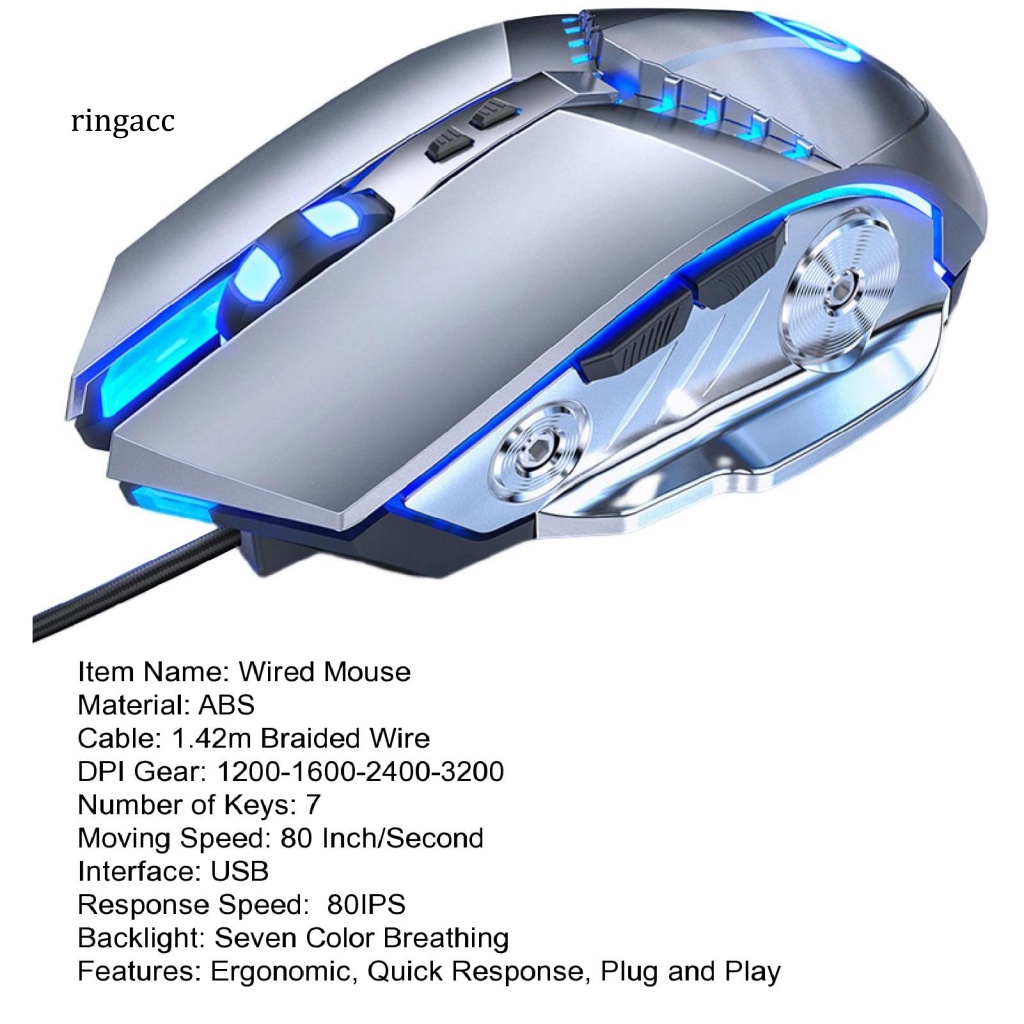 Chuột Dây RGA Chống Trượt Có Đèn Nền 7 Màu Tùy Chỉnh 7 Nút Bấm RGA Dùng Để Chơi Game