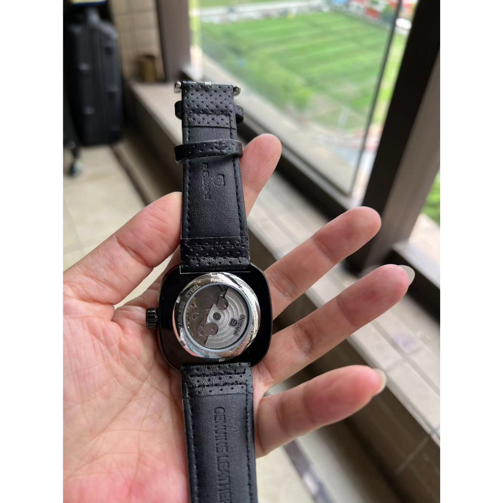 Đồng hồ cơ nam PAGINI PA1886 dây da cao cấp mặt vuông, kính chống xước