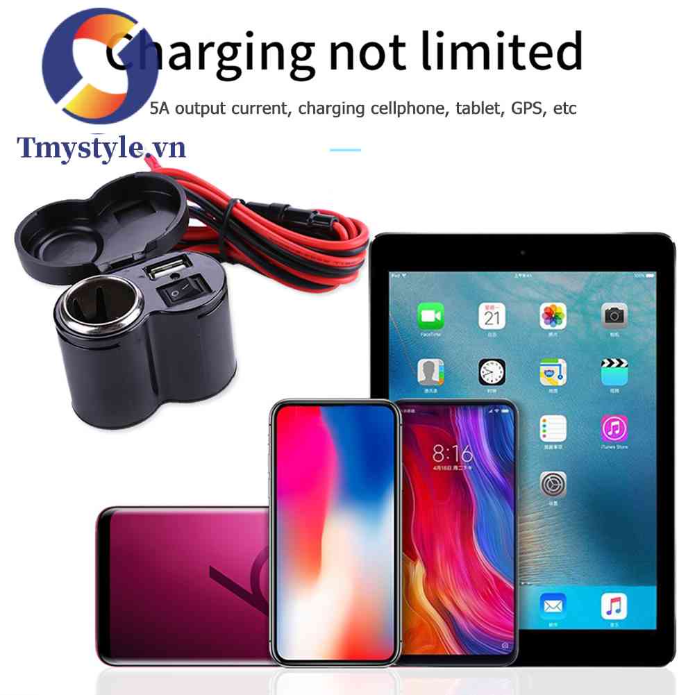 Kẹp Đèn USB 12-24V Chống Thấm Nước Gắn Tay Lái Xe Máy