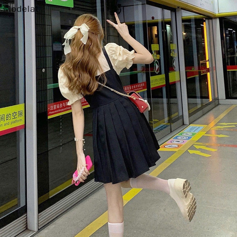 Mfc Đầm Mini Giả Hai Lớp Màu Đen Thời Trang Mùa Hè Phong Cách Lolita Hàn Quốc Cho Nữ