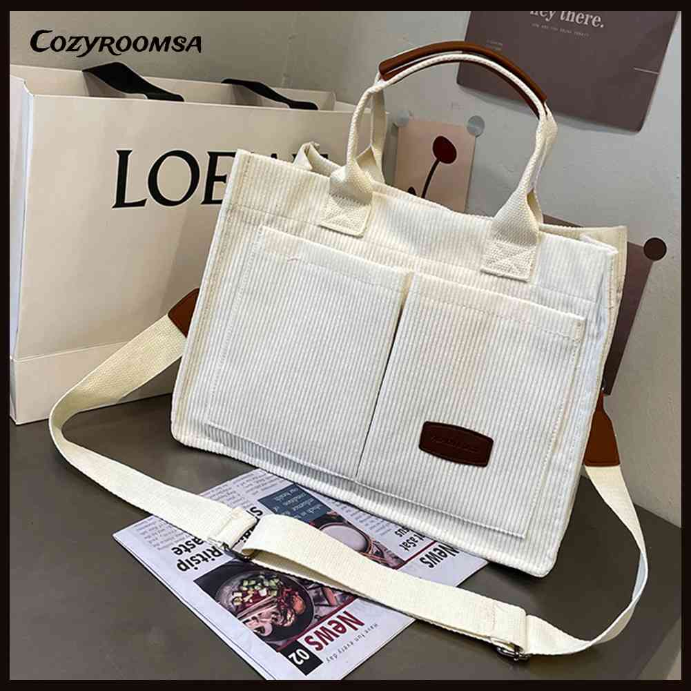 Túi Xách Nữ Vải Nhung Kẻ Nhiều Ngăn Thời Trang