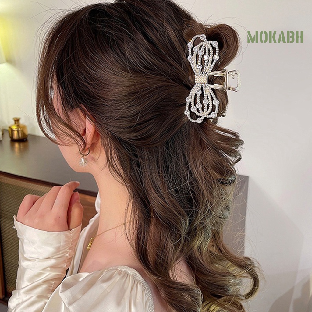 Kẹp Tóc Nơ Đính Đá Và Ngọc Trai Giả Phong Cách Hàn Quốc