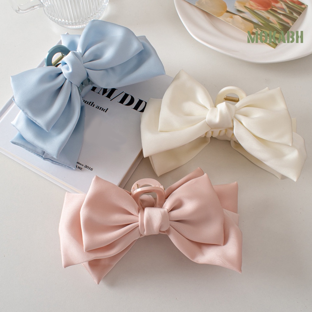 Kẹp Tóc Nơ Lớn Bằng Satin Màu Trơn Phong Cách Hàn Quốc Ngọt Ngào Dành Cho Nữ