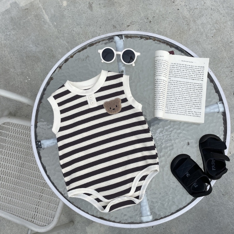 Áo Liền Quần Thêu Hình Gấu Hoạt Hình Đáng Yêu Cho Bé