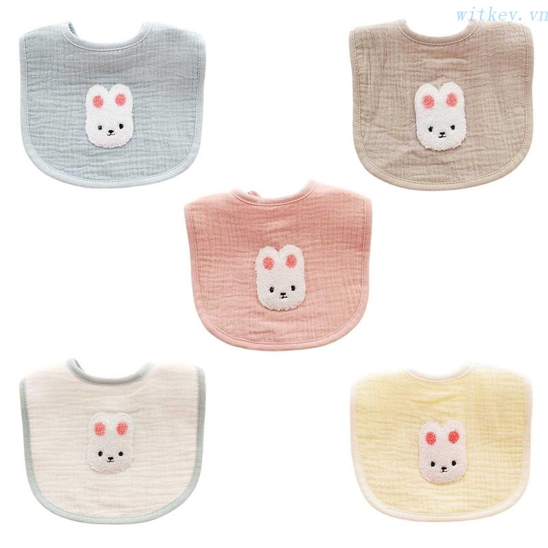 Yếm Ăn Vải Cotton Thấm Hút Nước In Hoạt Hình Thỏ Dễ Thương Cho Bé