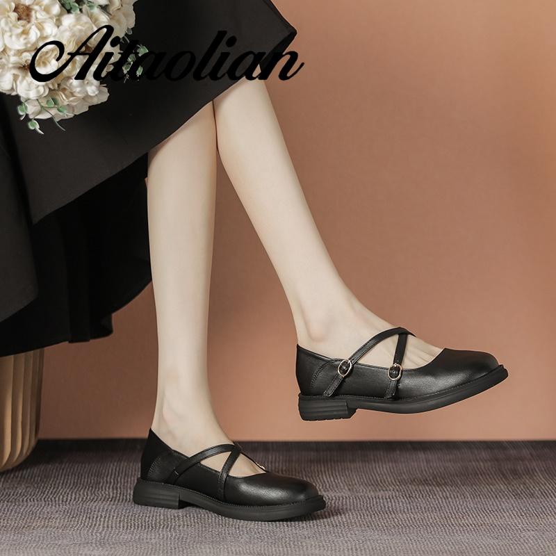 Giày Da Mũi Tròn 3cm Phong Cách lolita Đơn Giản Cho Nữ