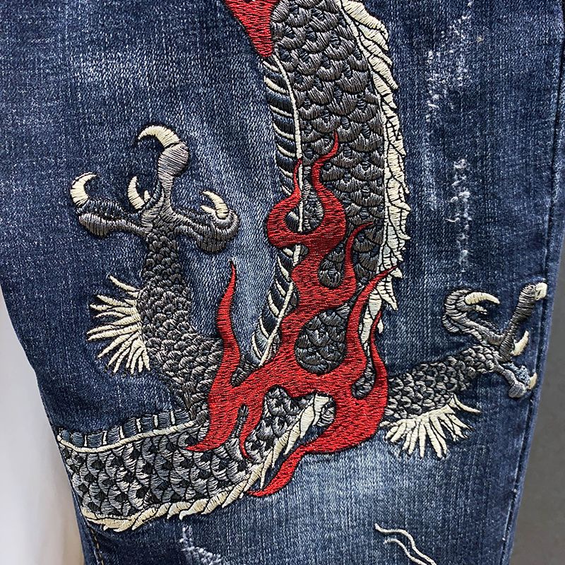 Quần Short Denim Thêu Hình Rồng Phong Cách Thời Trang Mùa Hè Mới 2023