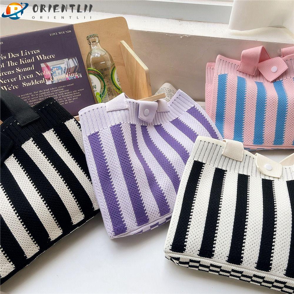 Túi Xách Đan Len Họa Tiết Kẻ Sọc Thời Trang Cho Nữ