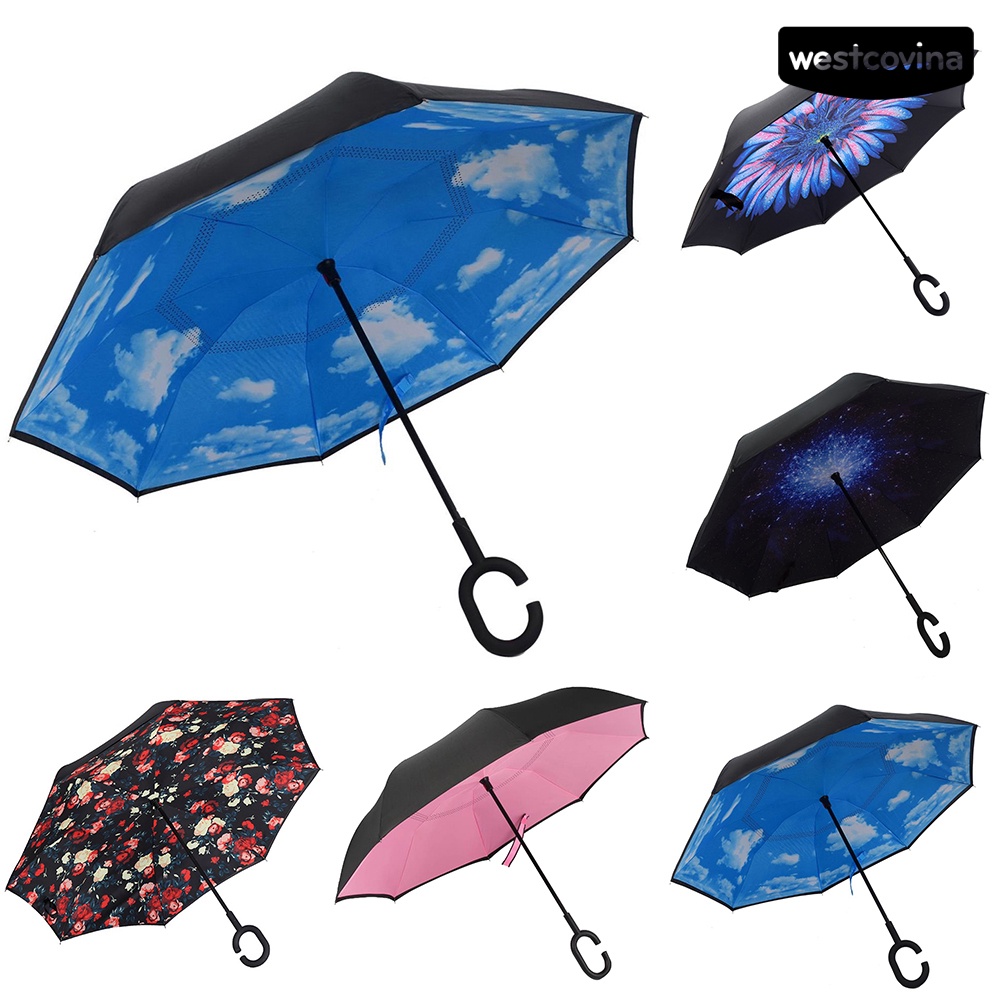 [COD]☁Dù Đứng Hai Lớp Chống Tia UV Chống Gió Hình Chữ C Có Tay Cầm Tiện Lợi Dành Cho Nữ