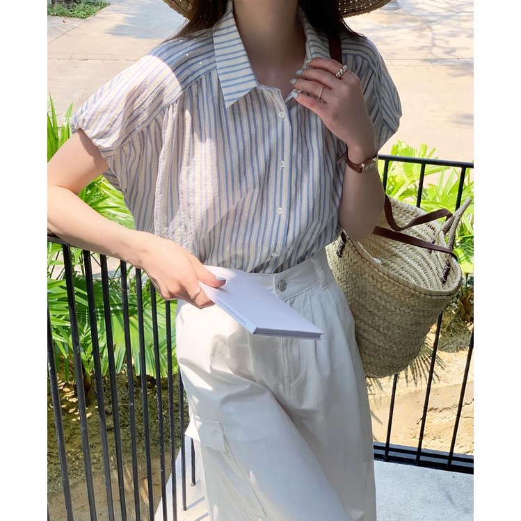 Áo Sơ Mi Tay Ngắn Kẻ Sọc Thời Trang Mùa Xuân