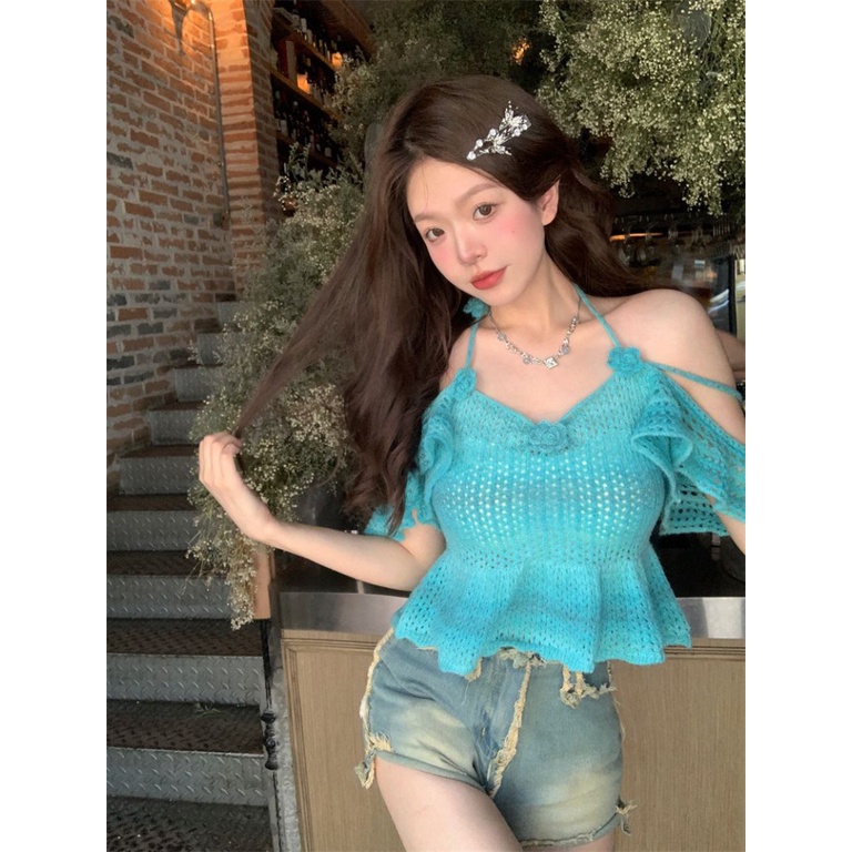 Áo Sweater Dệt Kim Dáng Ôm Ngắn Phong Cách Desire Thời Trang Mùa Hè Ngọt Ngào Cho Nữ