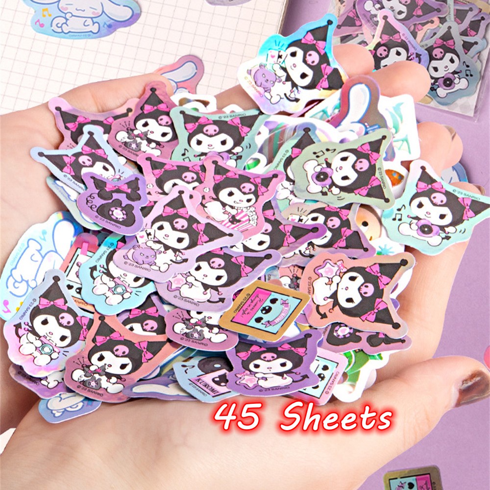 45 miếng dán Sanrio Chất liệu thủ công không thấm nước Nhãn dán tài khoản Tay Nhãn dán dễ thương Cinnamoroll Kuromi My Melody Sticker cho máy tính xách tay Cô gái WE