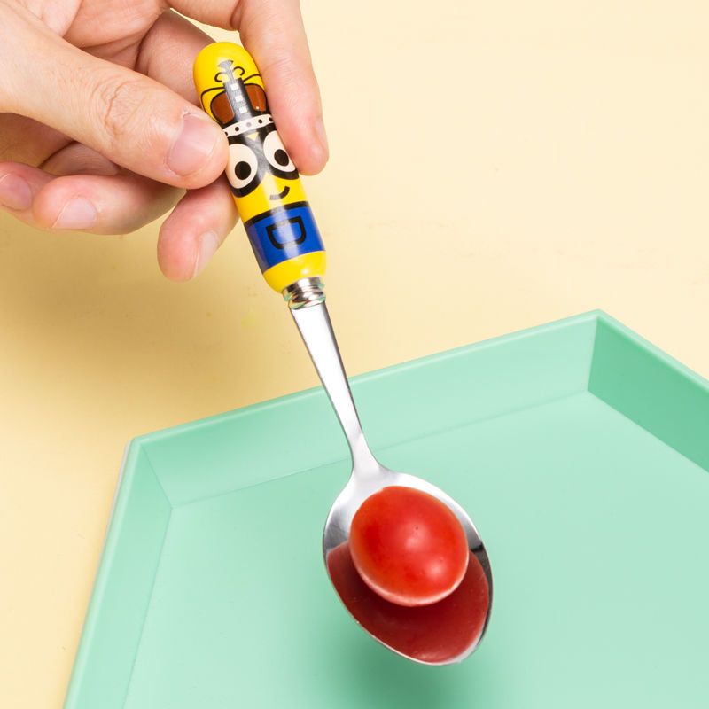 Bộ 3 Muỗng Nĩa Tròn Bằng Thép Không Gỉ Tay Cầm Sứ In Hoạt Hình Sáng Tạo Dễ Thương Cho Trẻ Em Graby2023