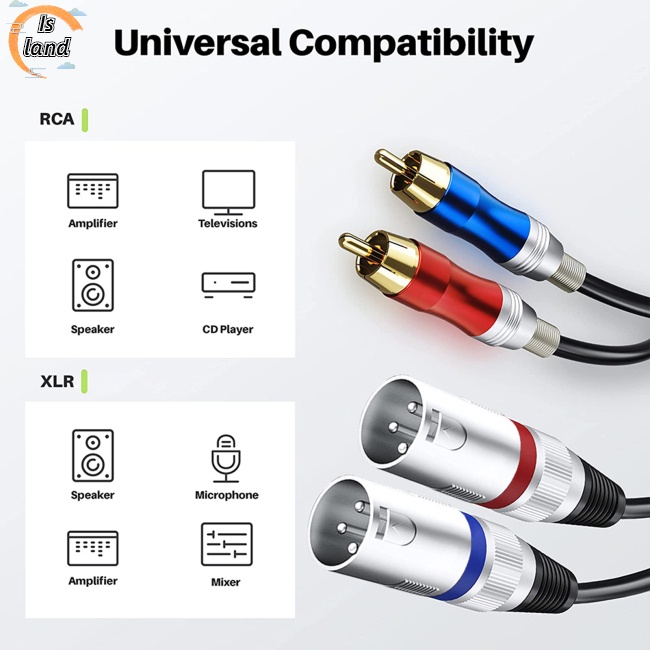 Dây Cáp Âm Thanh Xlr Kép 3-pin Sang Dual Rca
