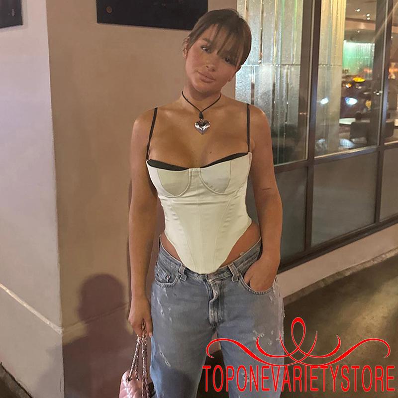 Áo Croptop Sát Nách Màu Sắc Tương Phản Thời Trang Mùa Hè Cho Nữ