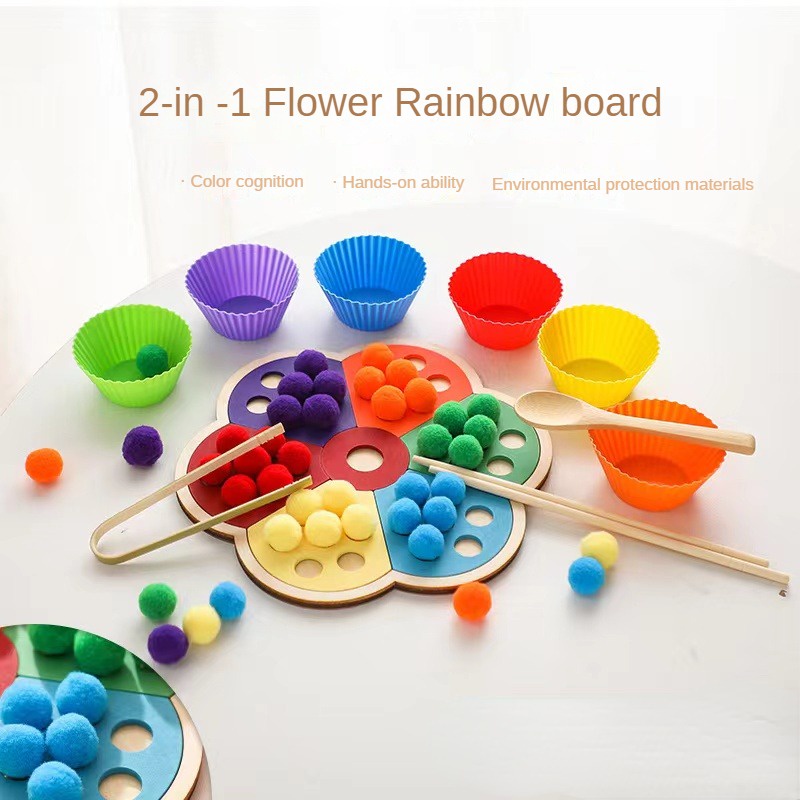 Đồ Chơi Bóng Kẹp Hình Bông Hoa Màu Sắc Cầu Vồng Giáo Dục Sớm Cho Bé