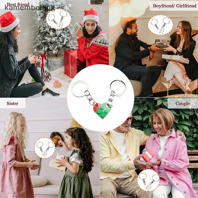 Kamembelling Set 2 Móc Khóa Hình Viên Gạch Trái Tim Ghép Đôi Làm Quà Giáng Sinh