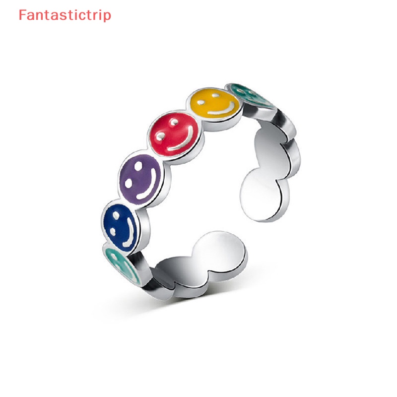 [Fantastictrip] Nhẫn Hình Mặt Cười Nhiều Màu Sắc Đơn Giản Có Thể Điều Chỉnh Kích Cỡ Hợp Thời Trang Cho Nam Và Nữ Mới