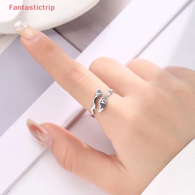 [Fantastictrip] Nhẫn Hở Mạ Bạc Hình Cành Lá Mây Gợn Sóng Thiết Kế Độc Đáo Thời Trang Đám Cưới