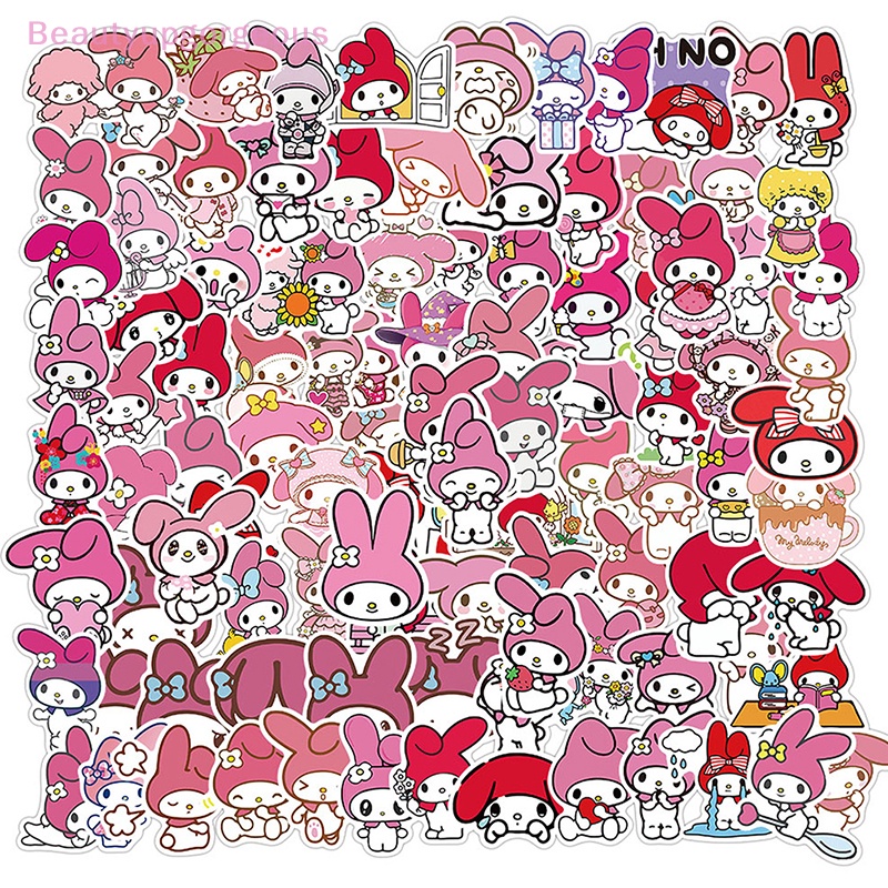 Bộ 100 Miếng Dán Hình Melody My Melody Dễ Thương Dùng Trang Trí Laptop / Xe Máy / Ván Trượt / Guitar DIY