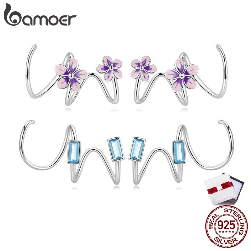 BAMOER Bông Tai bạc 925 Hình Hoa Đính Đá zircon Thời Trang Cho Nữ