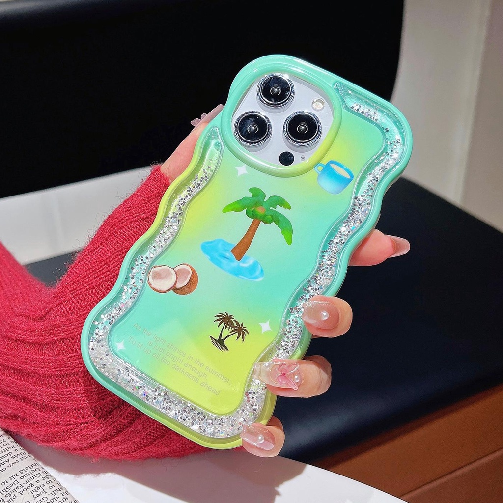 Ốp Điện Thoại TPU Dẻo Họa Tiết Cây Dừa Có Nước Kim Tuyến Lấp Lánh Chống Sốc Cho iPhone 12 13 14 Pro Max