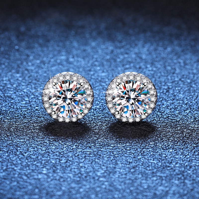 Moissanite 6.5mm Bông Tai S925 bạc mạ bạch kim D màu Mosanshi có thể được phát hiện bằng bút kim cương với chứng chỉ GRA Bông tai tròn