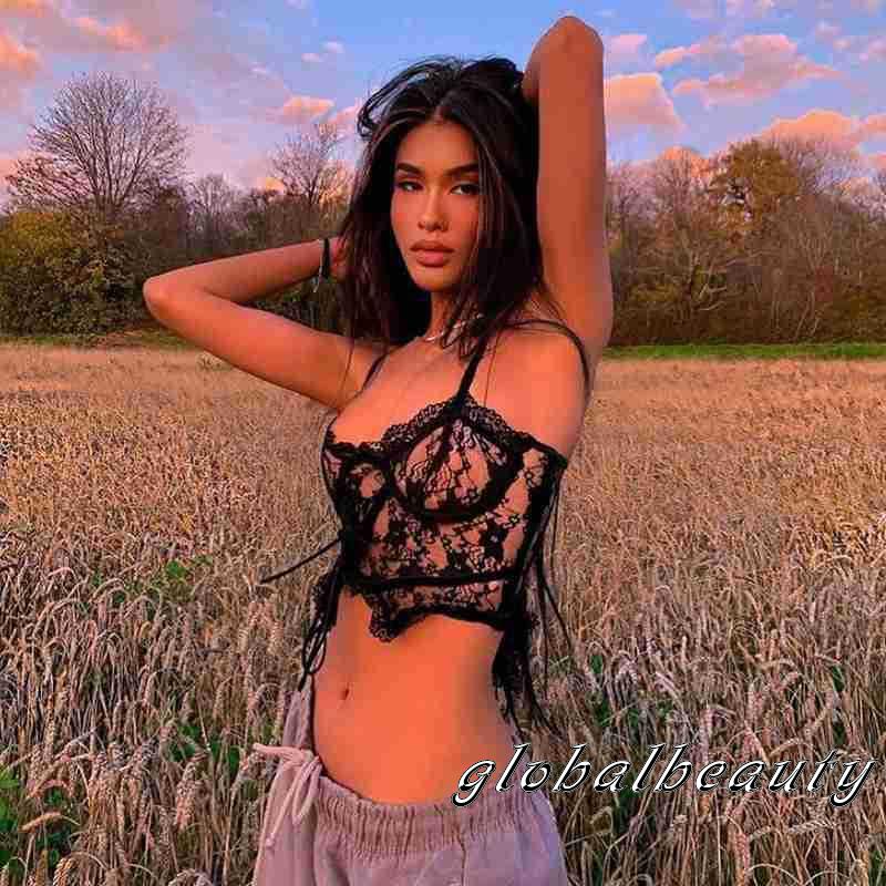 Áo Croptop Hai Dây Phối Ren Hoa Hở Lưng Thời Trang Mùa Hè Cho Nữ