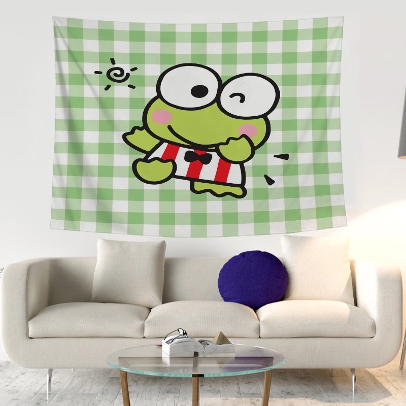 SANRIO Thảm Polyester In Họa Tiết Keroppi Dễ Thương Kèm Kẹp Treo Trang Trí Phòng Khách / Phòng Ngủ / Bé