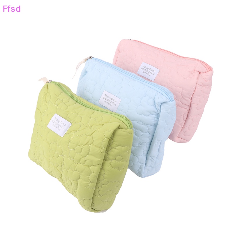 {Ffsd} Túi Đựng Mỹ Phẩm Chần Bông Màu Trơn Họa Tiết Hoa Dễ Thương * Bán Chạy