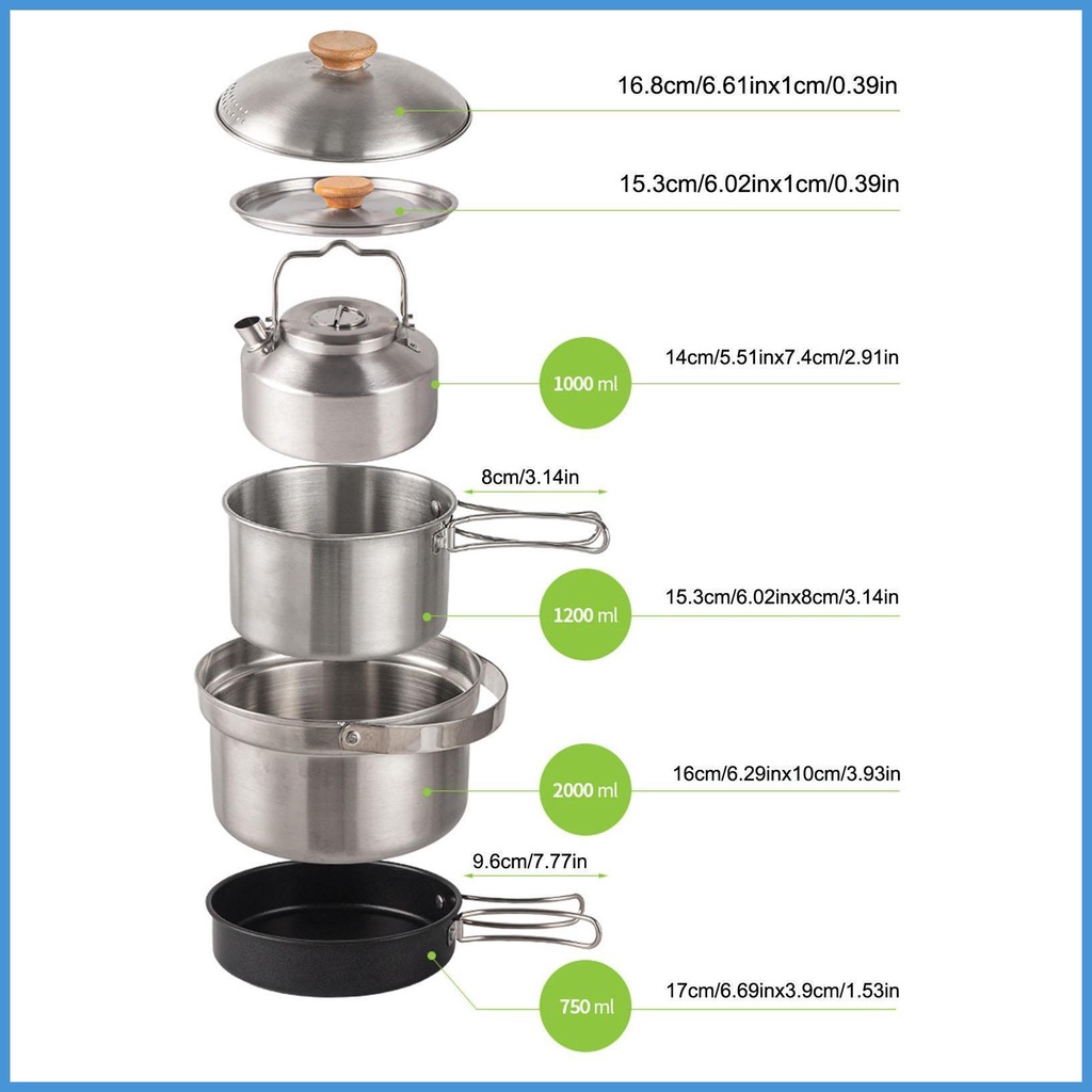 Bộ 4 Dụng Cụ Nấu Ăn Không Dính Bằng Thép Không Gỉ Tiện Dụng Mang Theo Du Lịch Cắm Trại