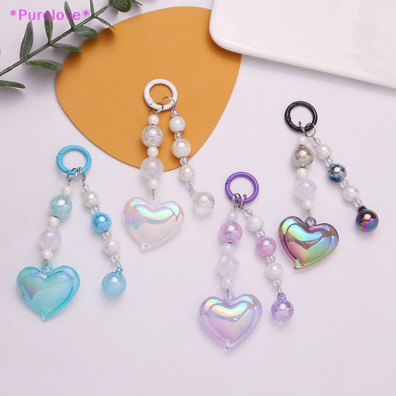 > Set Phụ Kiện Hạt Acrylic Trái Tim Màu Sắc Nổi Bật Trang Trí Móc Khóa / Tai Nghe / Túi Xách Trang Trí Mới