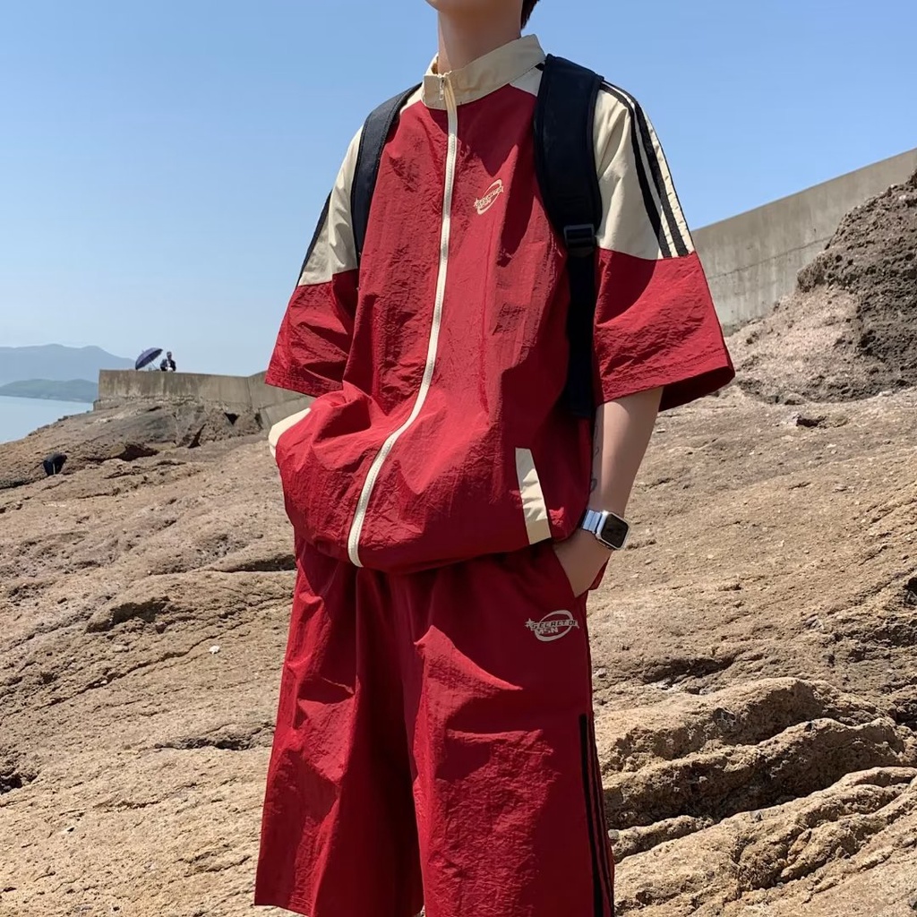 Bộ Đồ Thể Thao Áo Tay Ngắn Phối Quần Short Dáng Rộng Kiểu Retro Mỹ Thời Trang Mùa Hè 2023 Cho Nam