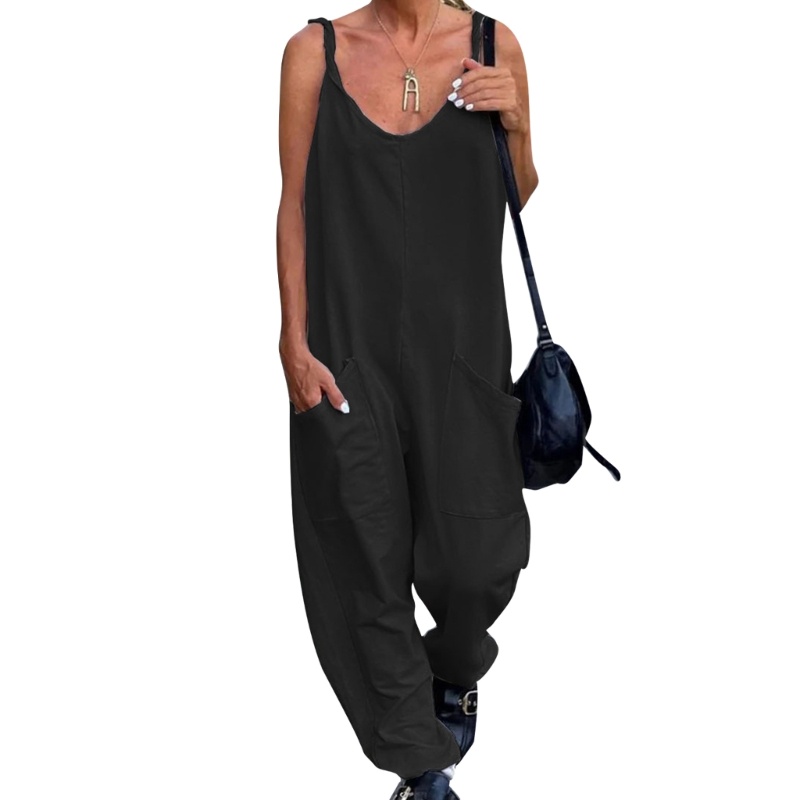 Xiangbao Áo Liền Quần Dáng Rộng Màu Trơn Đơn Giản Cho Nữ