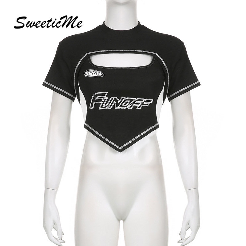 Áo Thun Croptop Hai Mảnh Dáng Ôm Tay Ngắn Màu Tương Phản Thời Trang Mới 2023 Dành Cho Bạn Nữ