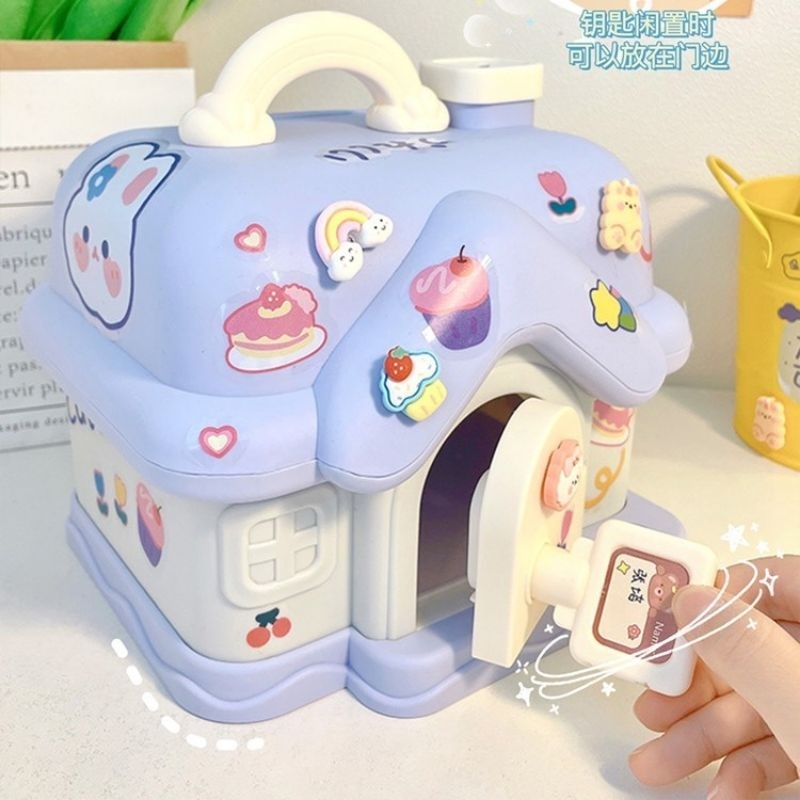 ỐNG TIẾT KIỆM HÌNH NGÔI NHÀ PHONG CÁCH HÀN QUỐC KÈM STICKER SIÊU CUTE