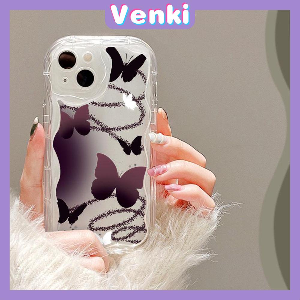 VENKI - Dành Cho Ốp Lưng iPhone 11 Ốp Viền Cong Dạng Sóng Trong Suốt TPU Túi Khí Chống Sốc Ốp Máy Ảnh Hình Bướm Màu Đen Gradient Đơn Giản Tương Thích Với iPhone 14 13 Pro max 12 Pro Max xr xs 7 8