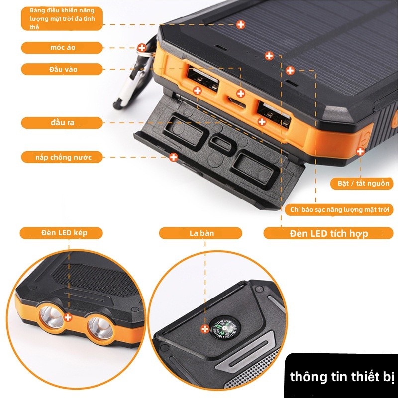 Sạc dự phòng 50000MAh 100% Ngân hàng năng lượng mặt trời ngoài trời chính hãng Pin ngoài không thấm nước Nguồn điện LED