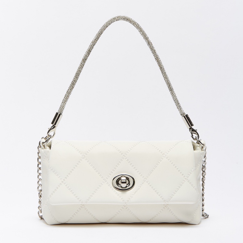 Túi Đeo Chéo Vai Đính Đá Hình Thoi Màu Vàng Đồng Thời Trang Dành Cho Nữ