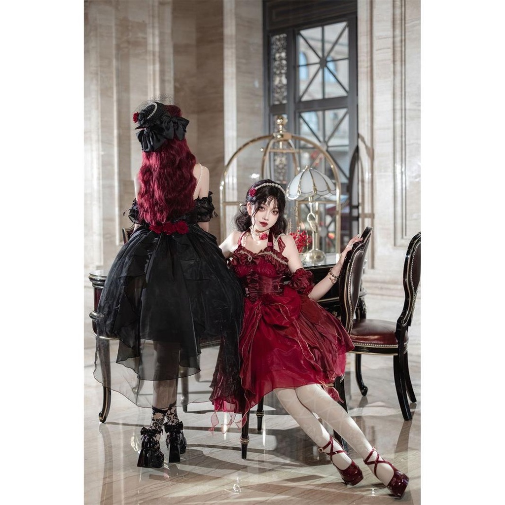 Đầm Công Chúa Họa Tiết Hoa Hồng Phong Cách lolita