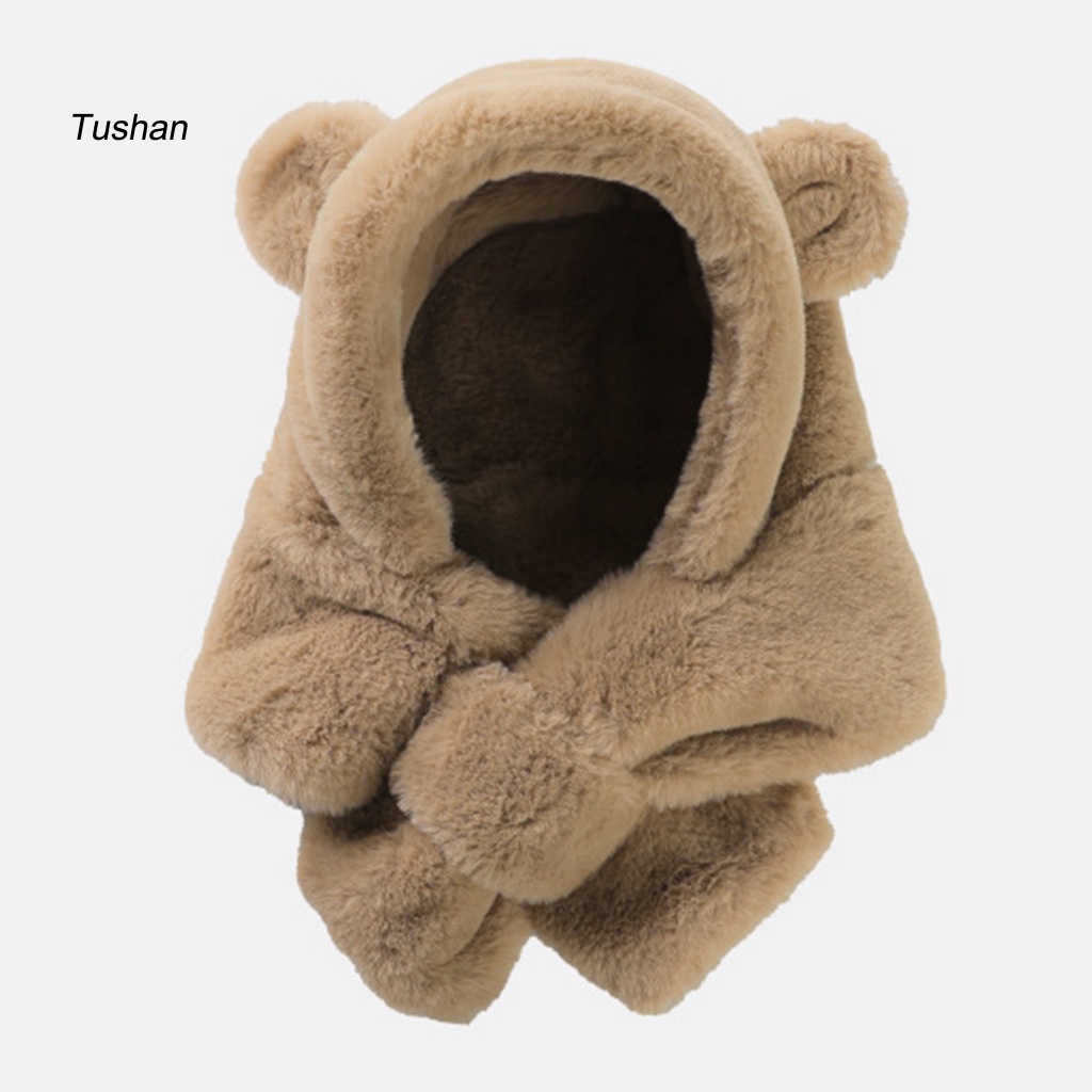 Mũ Flannel Dày Dặn Mềm Mại Màu Trơn Kèm Khăn Choàng Cổ Giữ Ấm Mùa Đông Cho Bé